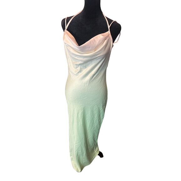 Rare Michael Costello X Revolve XXS Porter Dress Mint Ombre Cowl Neck Maxi Dress - Picture 2 of 12